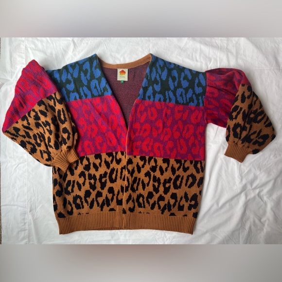 FARM Rio Multicolor Leopard Print Cardigan - Picture 1 of 4